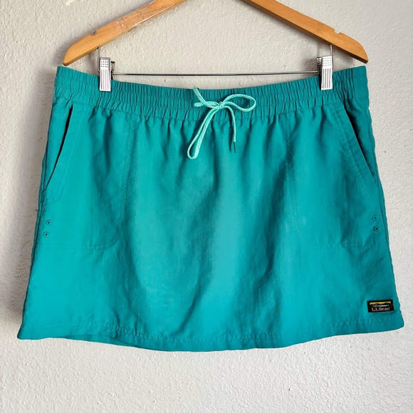 L.L. Bean Nylon Quick Dry Mini Skirt Green Teal Gorpcore Hiking Size Large - Picture 7 of 7